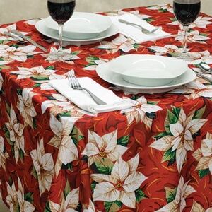 White Poinsettia Elegance Textured Christmas, Holiday Tablecloth 60 X 84 Oblong